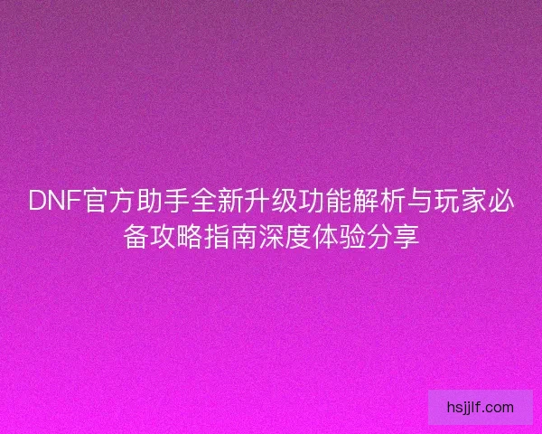 DNF官方助手全新升级功能解析与玩家必备攻略指南深度体验分享