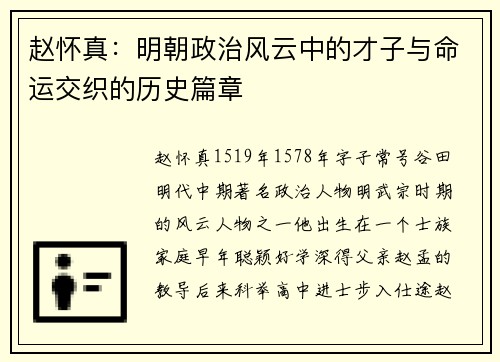 赵怀真：明朝政治风云中的才子与命运交织的历史篇章
